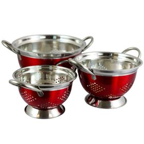 Oster Metaline 3 Pack Round Asian Colander, Metallic Red