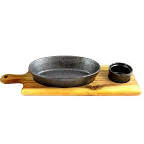 Gibson Elite Gracious Dining 3-Piece Reactive Fine Ceramic Bowl Set With Acacia Wood Tray in Gray