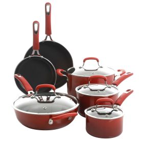 Kenmore Elite Andover 10 Piece Nonstick Aluminum Cookware Set in Red Gradient