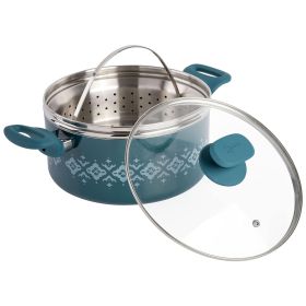 Spice By Tia Mowry Savory Saffron 5 Quart Ceramic Nonstick Aluminum Dutch Oven with Lid and Steamer in Teal