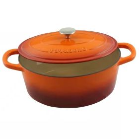 7-Quart Enameled Orange Sunburst Cast Iron Dutch Oven with Lid