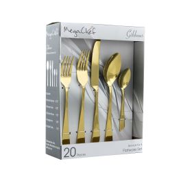 MegaChef Gibbous 20 Piece Flatware Utensil Set, Stainless Steel Silverware Metal Service for 4 in Gold