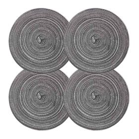 4 Pcs Tea Time Round Braided Table Mats Dining Kitchen Linen Table Mats Indoor Outdoor Ramie Placemats 7 inch, Grey