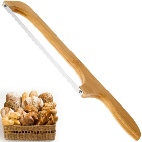 Jetcloudlive Wooden Bread Bow Knife, 15.7" Serrated Bagel Knife Sourdough Cutter Fiddle Bow Bread Slicer Knife for Homemade Bread